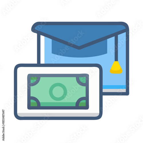 Funding education concept with graduation cap and cash icon