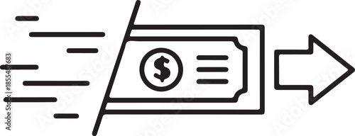 A black and white icon of a speeding bill with an arrow