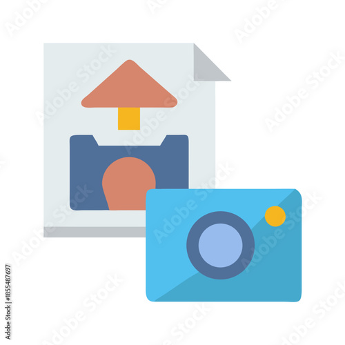 Flat vector icon illustrating picture upload from camera roll