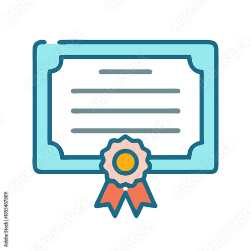 certificate with ribbon, blue and orange clip art preview