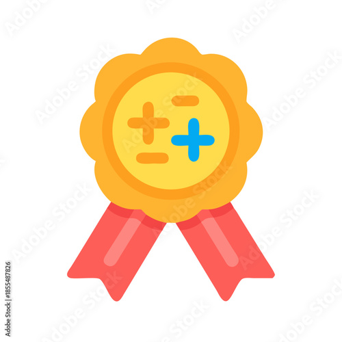 Golden badge with plus and minus symbols illustration