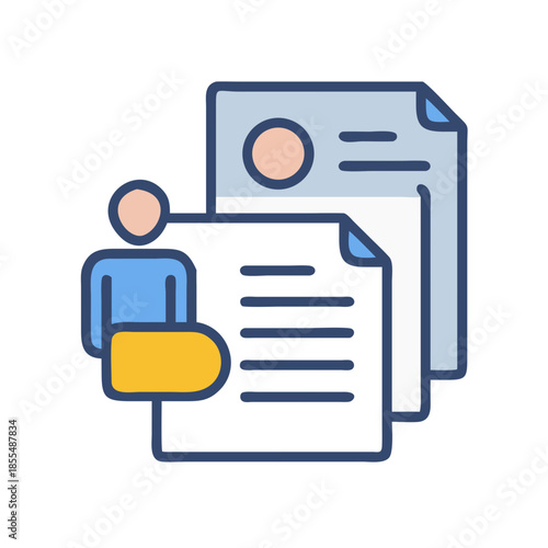 Abstract flat icon of documents and person on black