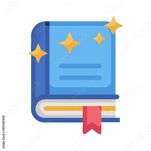 Magical book with stars, bookmark, and glowing effect
