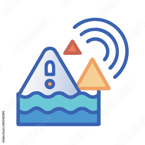 Flood warning system signal illustration showing rising water level