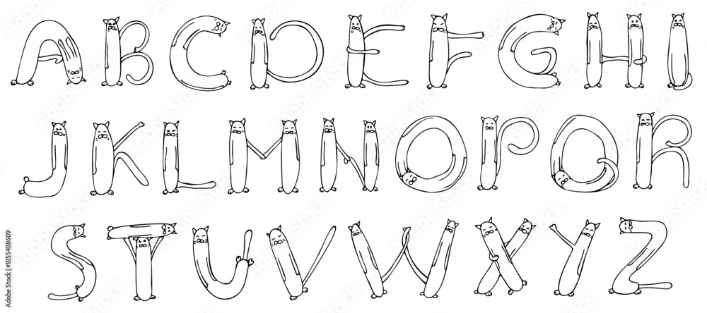 Fototapeta Hand-drawn cartoon cat alphabet.