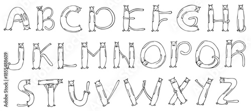 Hand-drawn cartoon cat alphabet.