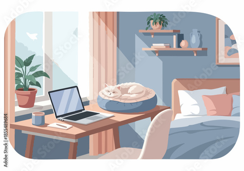 Home Office Bedroom Lifestyle Illustration