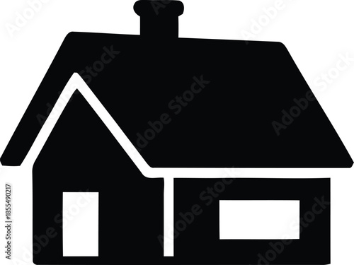 Black Silhouette of a Simple House Icon, Representing Home, Residence, and Property