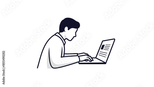 Man Typing on Laptop Computer Working on Project.