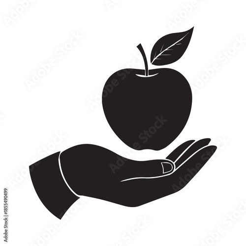 apple on hand silhouette vector