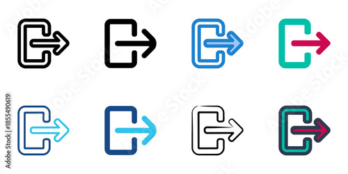 Logout icons set multiple style collection. Editable stroke 
