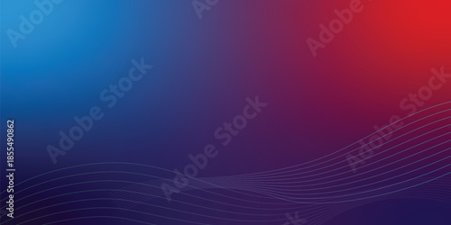 Modern abstract background with blue and red gradient. Elegant thin wavy lines on dark vibrant backdrop. Professional vector illustration for web banners, landing pages, and digital presentations