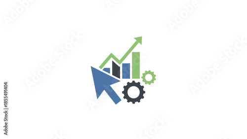 Business Growth and Analytics Icon with Cursor and Gears.