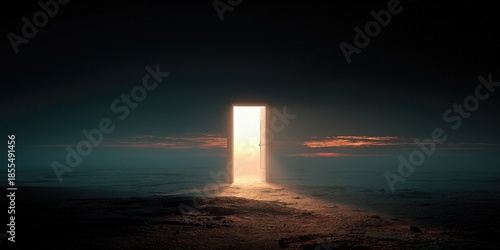 Illuminated Pathway: A beacon of hope emerges from a mysterious, shadowed expanse, casting a radiant light that beckons the viewer towards the unknown.