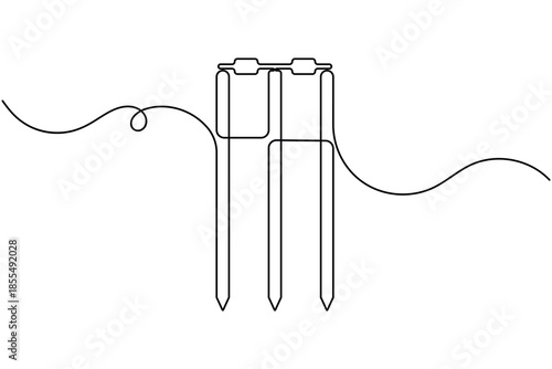 International cricket stump icon continuous one line drawing on white background minimalist sport equipment symbol outline vector illustration