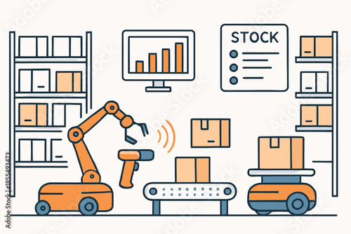 Automated Warehouse with Robotic Arm and Conveyor Belt System.
