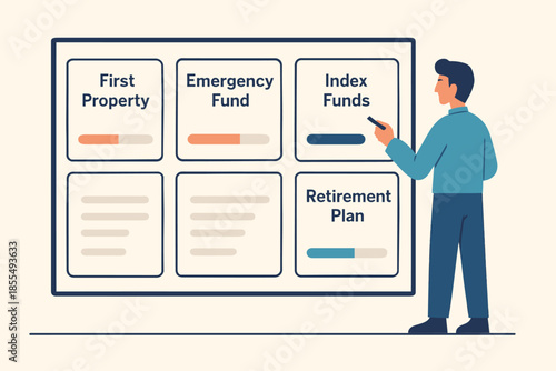 Financial Planning Presentation Man Explaining Investment Goals and Progress.