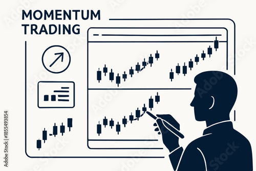 Momentum Trading Analysis with Candlestick Charts and Trader Silhouette.