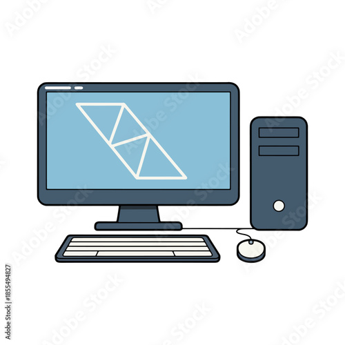 Desktop computer icon with a separate monitor and CPU, symbolizing a traditional workstation for office productivity and computing.
