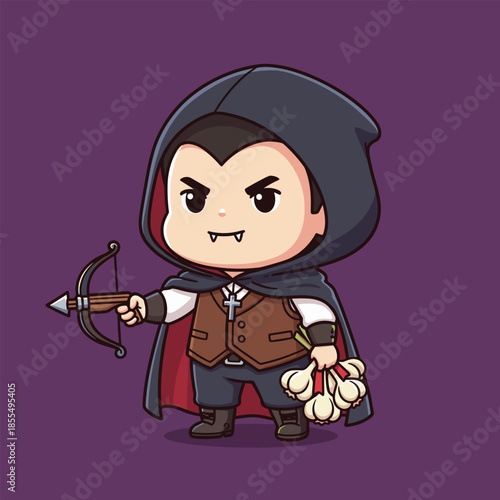 Chibi Vampire Hunter Ready for Action with Crossbow and Garlic.
