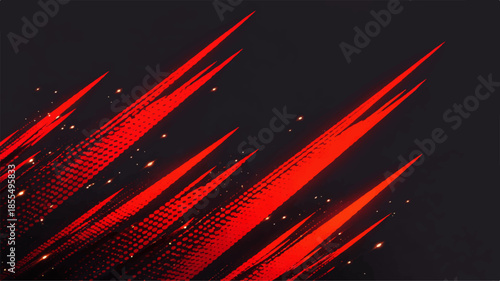 Futuristic digital art wallpaper featuring an abstract background of red and black 3d lines with orange laser light motion for a modern technology backdrop design texture