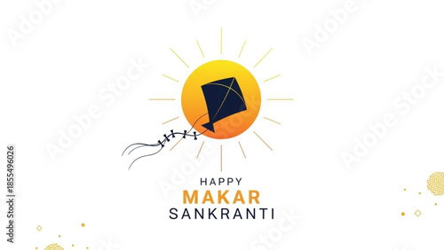 Happy makar sankranti festival kite flying celebration sunny day graphic