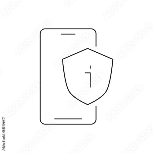 Smartphone information support center with shield line icon