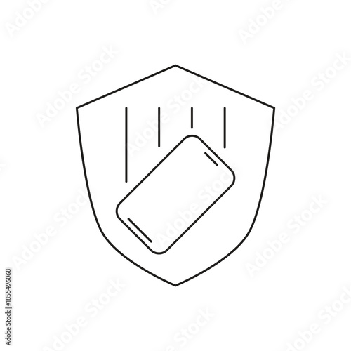 Smartphone drop protection with shockproof shield line icon
