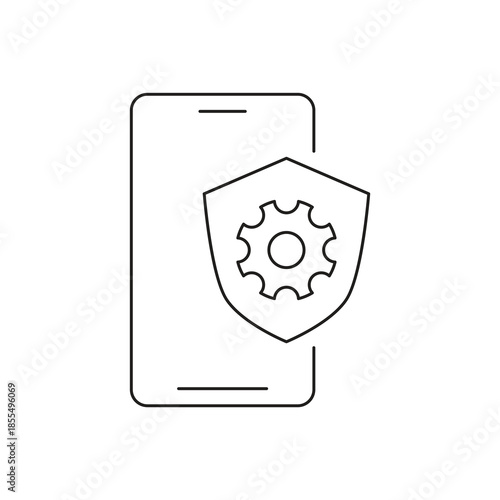 Smartphone security settings with gear and shield line icon