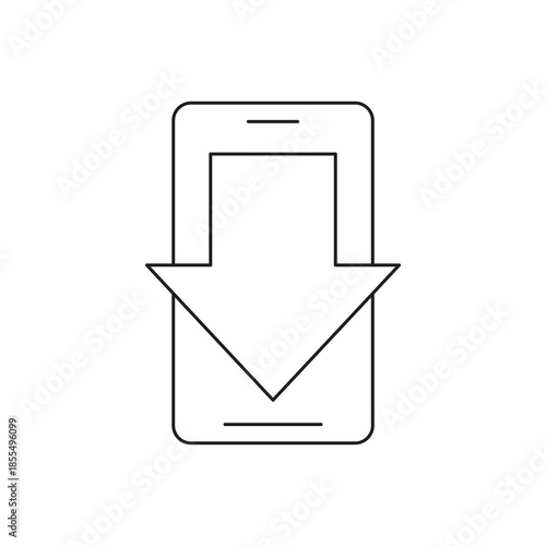 Smartphone download data file with downward arrow line icon