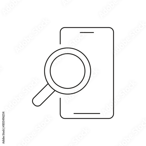 Smartphone search and find with magnifying glass line icon