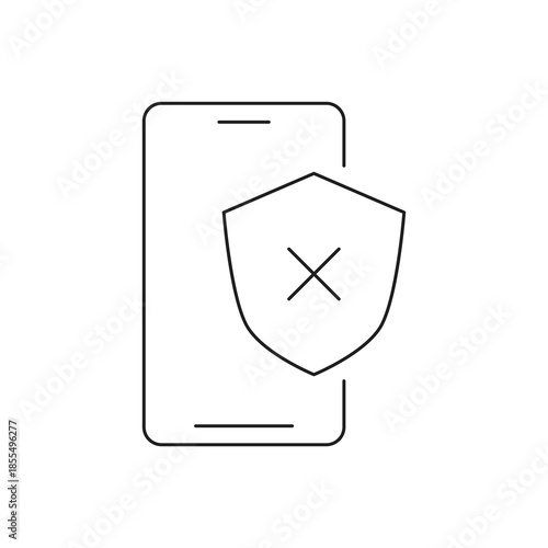 Smartphone security denied with cross mark shield line icon