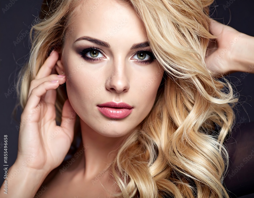 Fototapeta premium Close-up of a glamorous woman with blonde curly hair