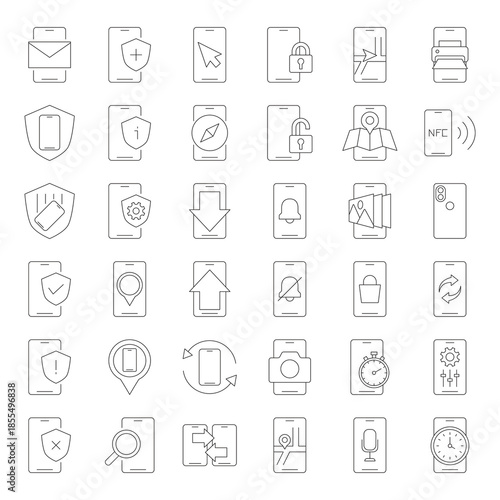 Complete smartphone UI UX line icon mega pack