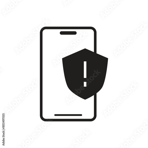 Smartphone security alert exclamation shield solid glyph icon
