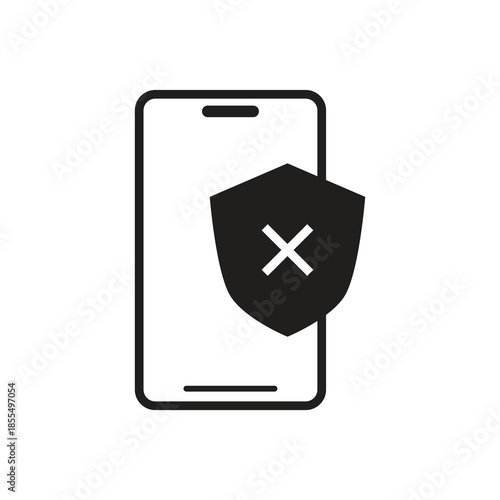 Smartphone security denied cross shield solid glyph icon