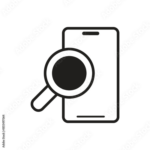 Smartphone search find magnifying glass solid glyph icon