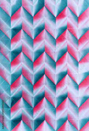 Folded spray painted colorful paper art, Japanese origami background texture, abstract geometric pattern artwork