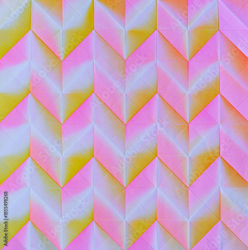 Folded spray painted colorful paper art, Japanese origami background texture, abstract geometric pattern artwork