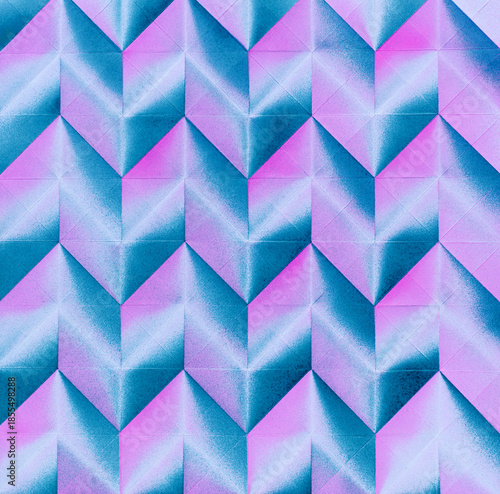 Folded spray painted colorful paper art, Japanese origami background texture, abstract geometric pattern artwork