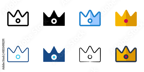 Crown icons set multiple style collection. Editable stroke 
