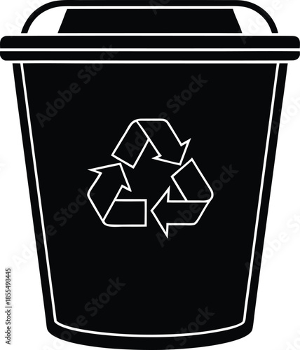Black recycle bin silhouette with white recycling symbol vector 3