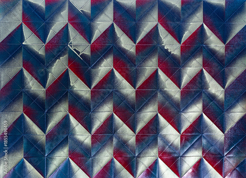 Folded spray painted colorful paper art, Japanese origami background texture, abstract geometric pattern artwork