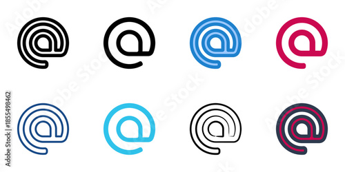 At sign icons set multiple style collection. Editable stroke 
