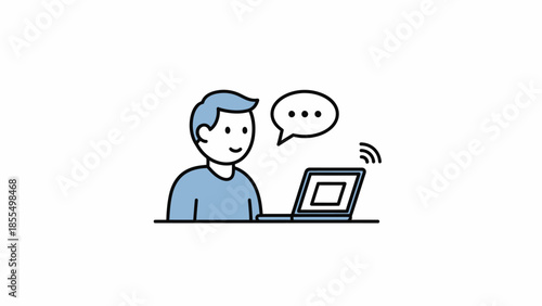 Man communicating online using a laptop and wireless technology.