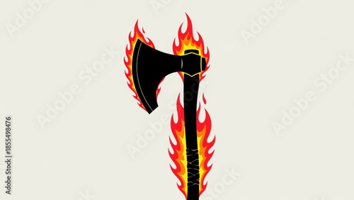 Flaming axe silhouette on white background with fiery handle and head, symbolizing power and intensity