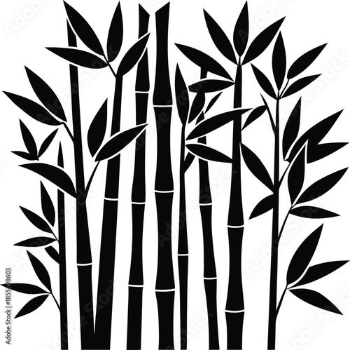 Black bamboo stalks with leaves vector silhouette plant 1