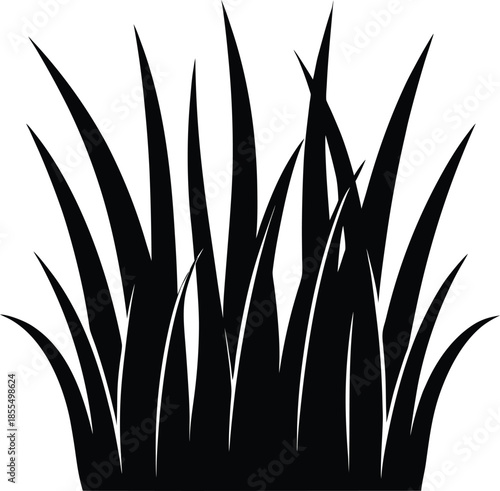 Black grass silhouette vector with sharp blades on white background
