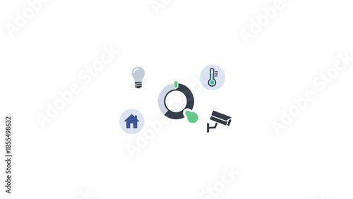 Smart Home Technology Icons Representing Security and Comfort.