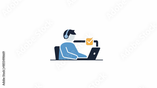 Person wearing headphones working on a laptop sending an email.